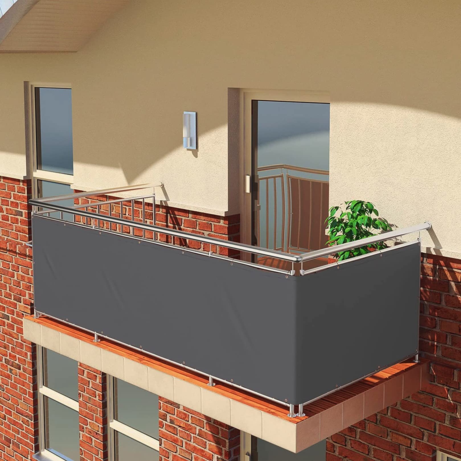 Protección Visual 0.9x5.5m Resistente al Viento y al Agua Pantalla de Privacidad con Cables y Cuerdas para Balcón, Jardín, Piscina, Gris Oscuro