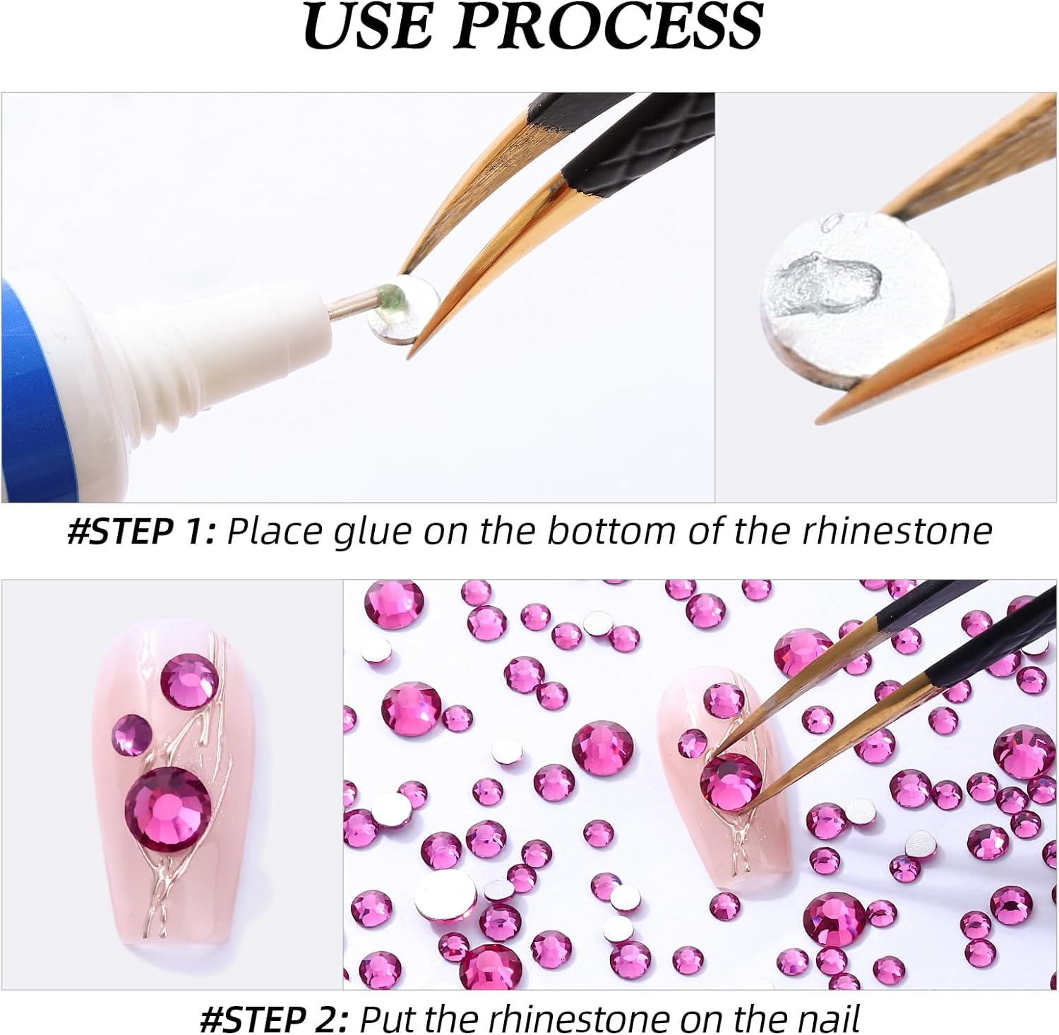 Fuchsia Flatback Rhinestones, Glass Rhinestones for Nail Art and Craft, Glue Fix, Loose Crystal Gemstones(Fuchsia, SS20, 2880pcs, 4.6-4.8mm)