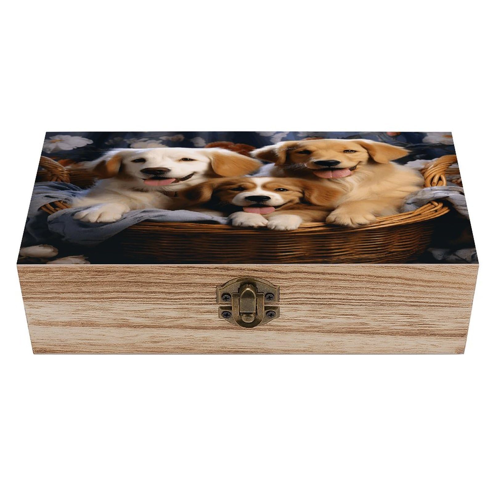 asbwuo Dog Baskets And Dogs Wood Keepsake Box Wooden Box with Hinged Lid