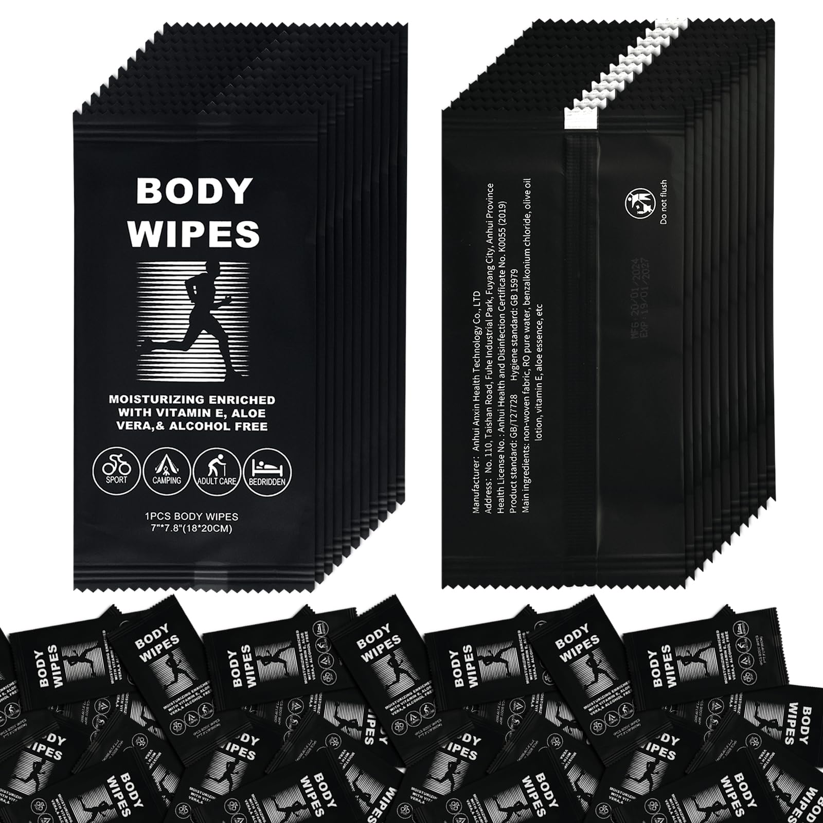 Body Wipes for Women and Men Individually Wrapped Face and Body Wipes, Bath Wipes for Adults No Rinse Personal Cleansing Wipes Travel, Bulk Deodorant