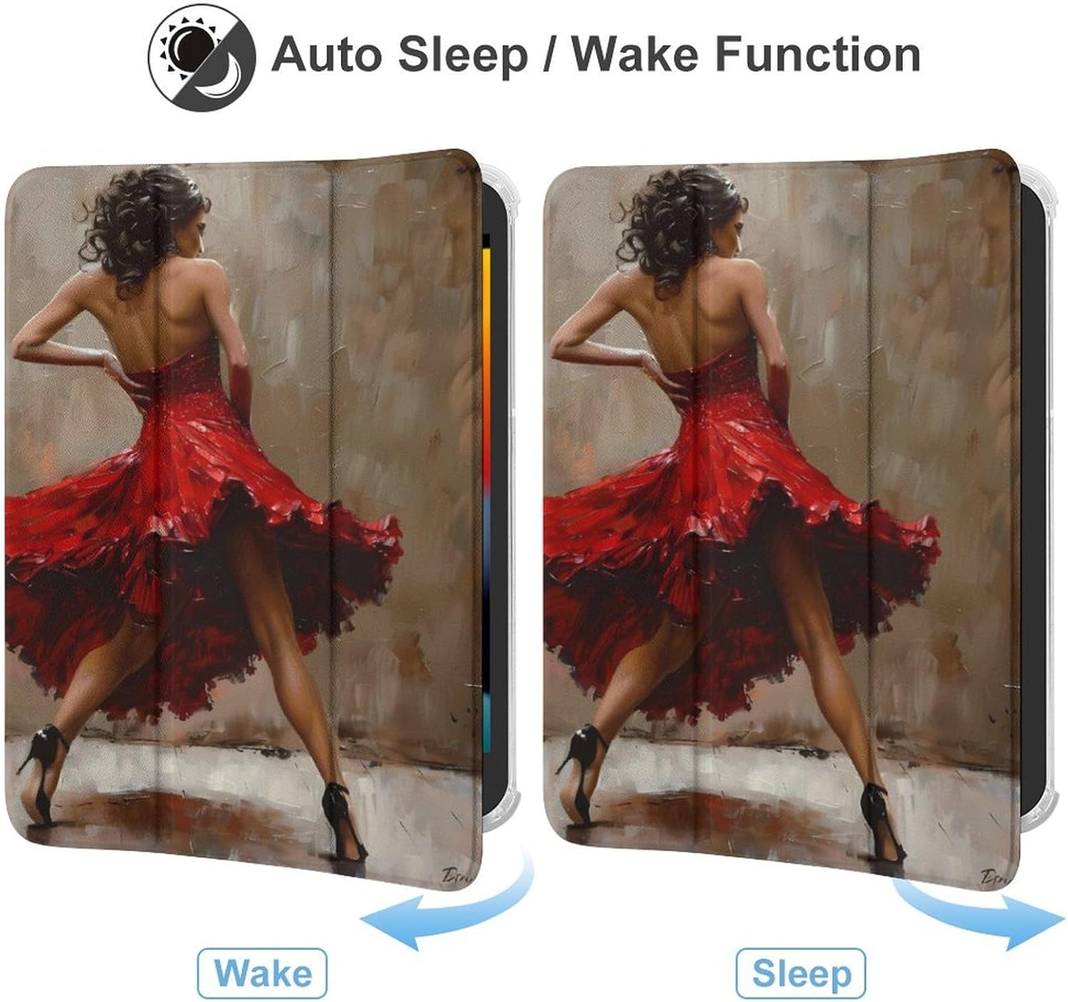 Black Women Dance in Red Dress Cute Case Compatible for Mini6（8.3in） Trifold Tablet Protective Cover with Pencil Holder