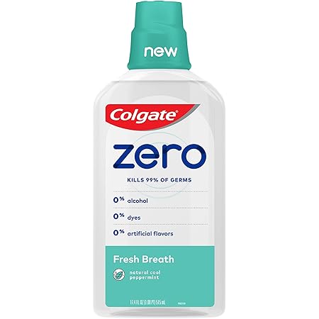 Colgate Zero for Fresh Breath Alcohol Free Mouthwash with CPC (Cetylpyridinium Chloride), Natural Cool Peppermint - 515 mL, 17.4 fluid ounce