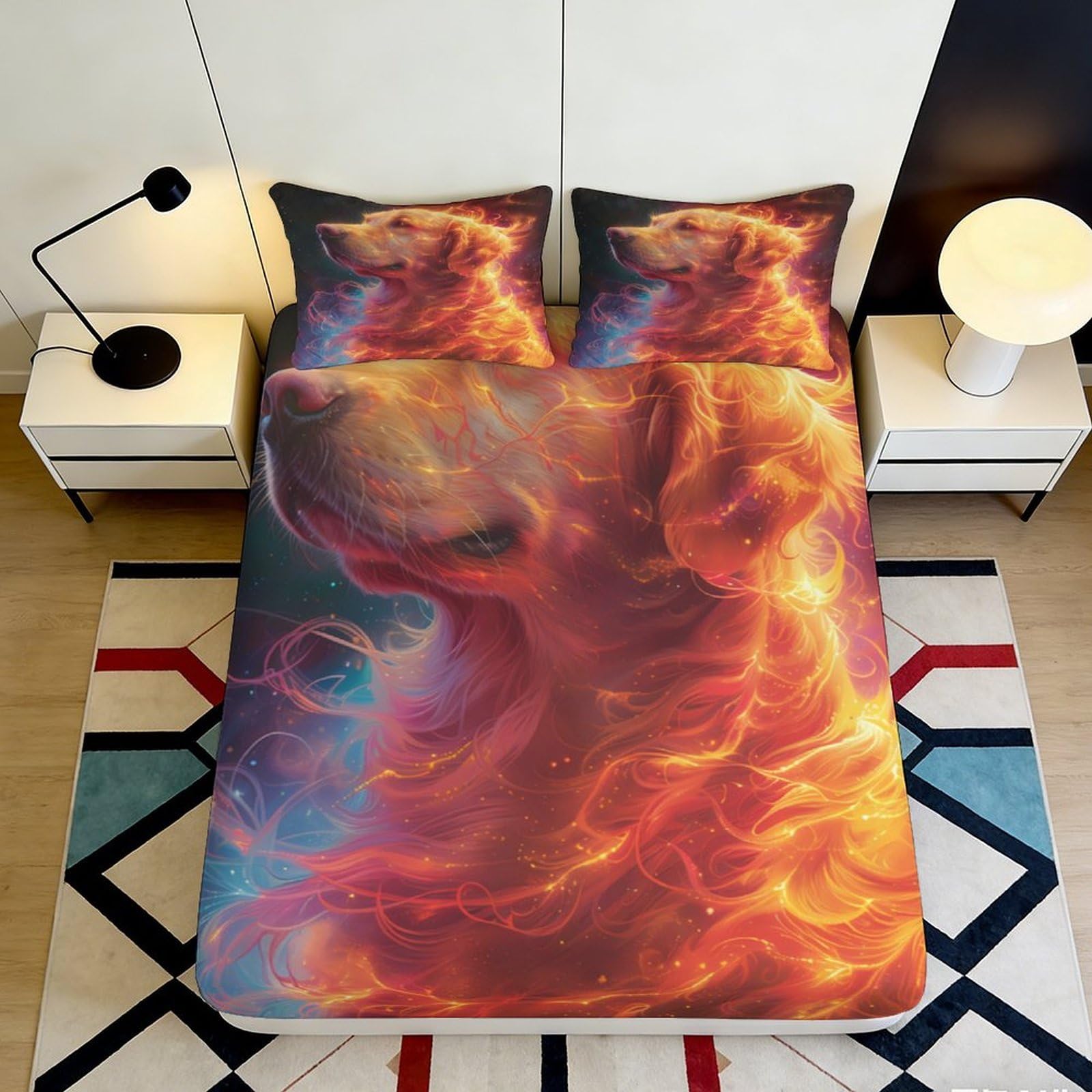 Jqzkxnhpbr Style-9 3D Printed Fire Lion Fitted Sheet Microfiber Soft Mattress Cover For Bedroom Dorm Mattress Protection Orange Art Decor 90X200x25cm