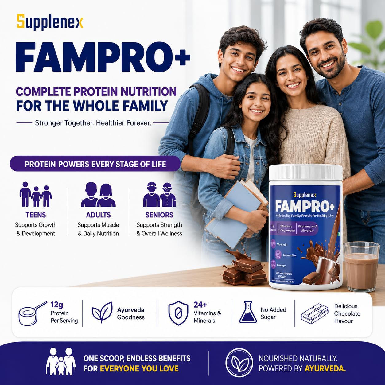 Supplenex Fampro High Protein Shake for Daily Nutrition, Veg Protein for Strength & Energy | Creamy Taste | 450g 2