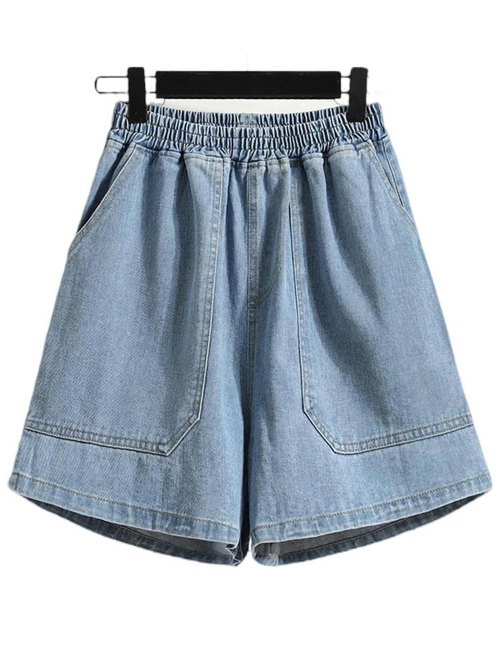 Short en jean large femme taille haute pour les sorties estivales décontractées en bleu