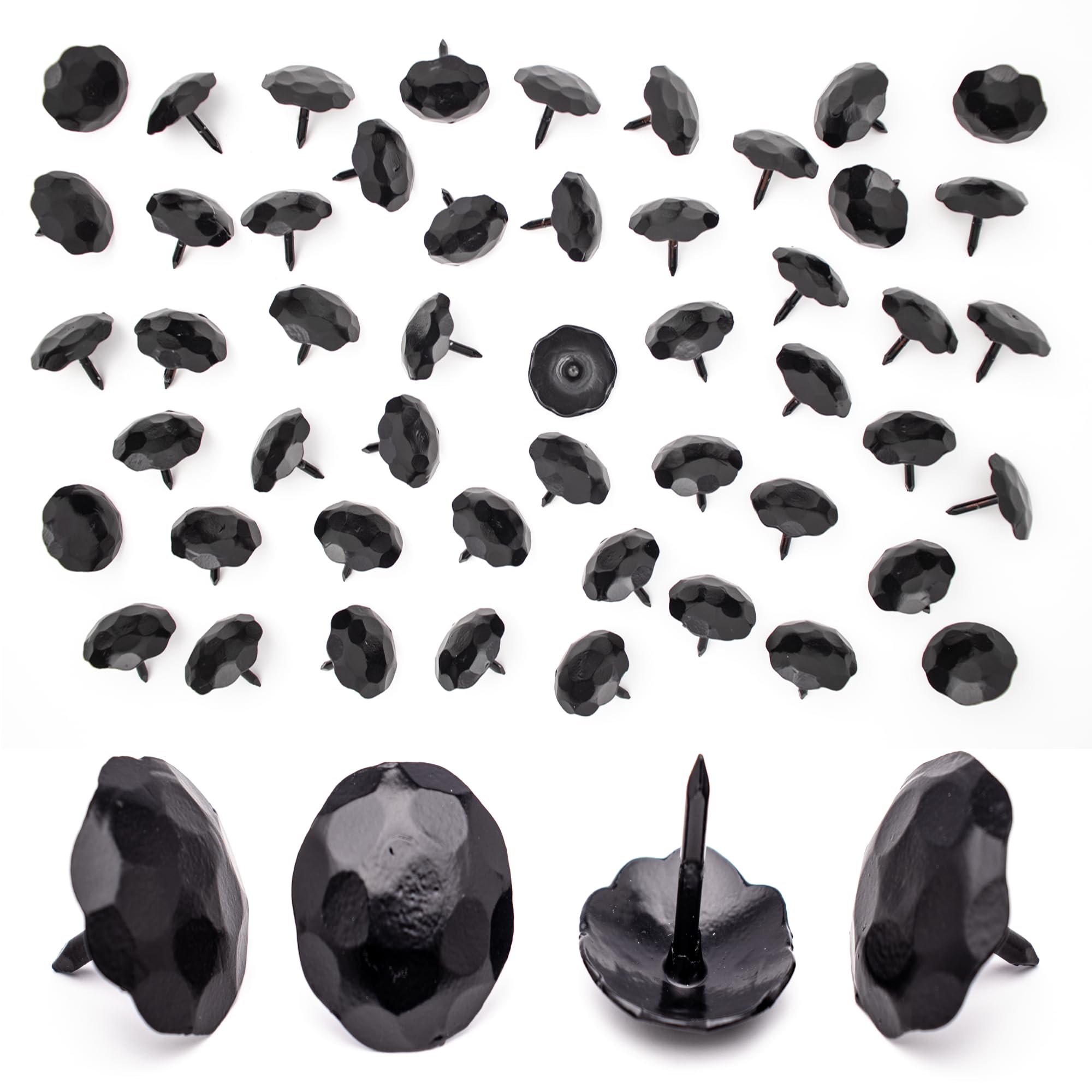 50 Pack - Iron Clavos Decorative Nails 1 inch - Black - Decorative Accent for Home Improvement - Farmhouse Shutters, Barn Door, Furniture, Carriage Gates - Artisan Series by Borderland Rustic Hardware