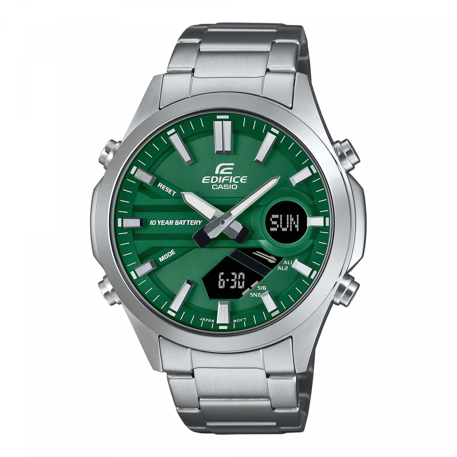 Casio Edifice - Orologio Da Polso Da Uomo Al Quarzo Casual Bracciale E Cassa In Acciaio Inox Di Colore Grigio Quadrante Analogico-digitale Verde - EFV-C120D-3AEF