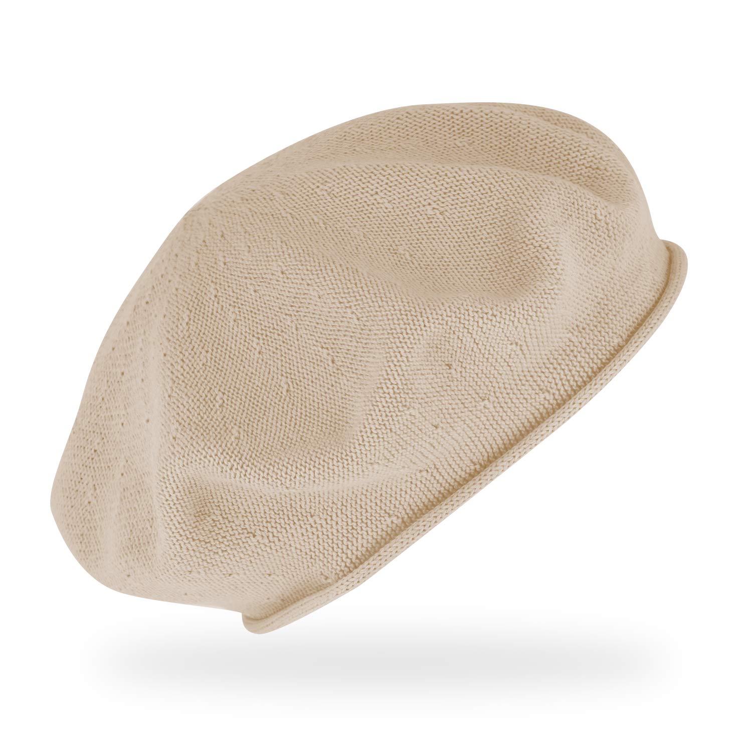 Fiebig Women's Beige Fine-Knitted Baseball With Rolled Edge, Beret In One Size, Made Of Cotton, Light Wool Base In Many Colours - One Size