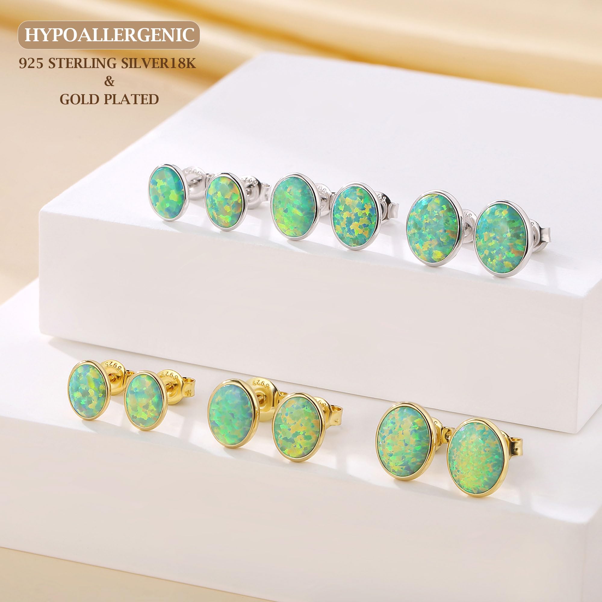 Silber Feueropal Ohrstecker für Damen aus Sterlingsilber mit kreiertem grünem/blauem/rosafarbenem/weißem Feueropal Ohrstecker