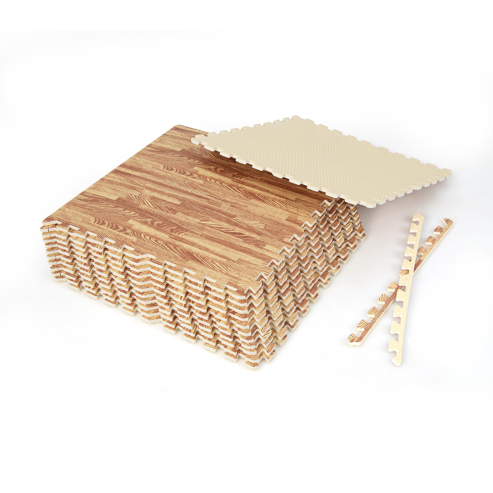 LIFEZEAL 12 Tappetini Palestra, Tappeti Fitness, Tatami, in EVA Gomma, Effetto di Legno, Antiscivolo, Resistente, Assorbimento di Urti, Pulizia Facile, Materasso Puzzle Protegge Pavimento, Home Gym
