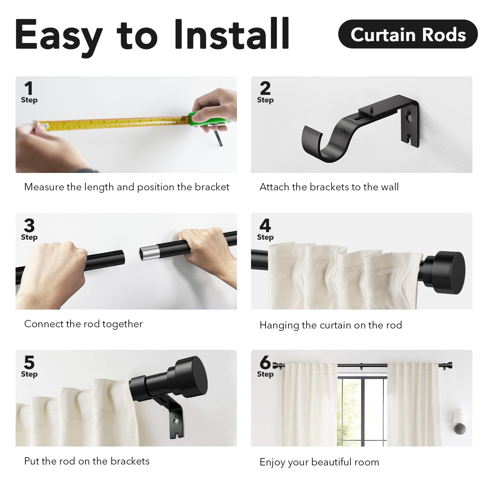 Heavy Duty Curtain Rods - Up to 120 Inch -6 Heavy Duty Curtain Rods - Up to 120 Inch -6