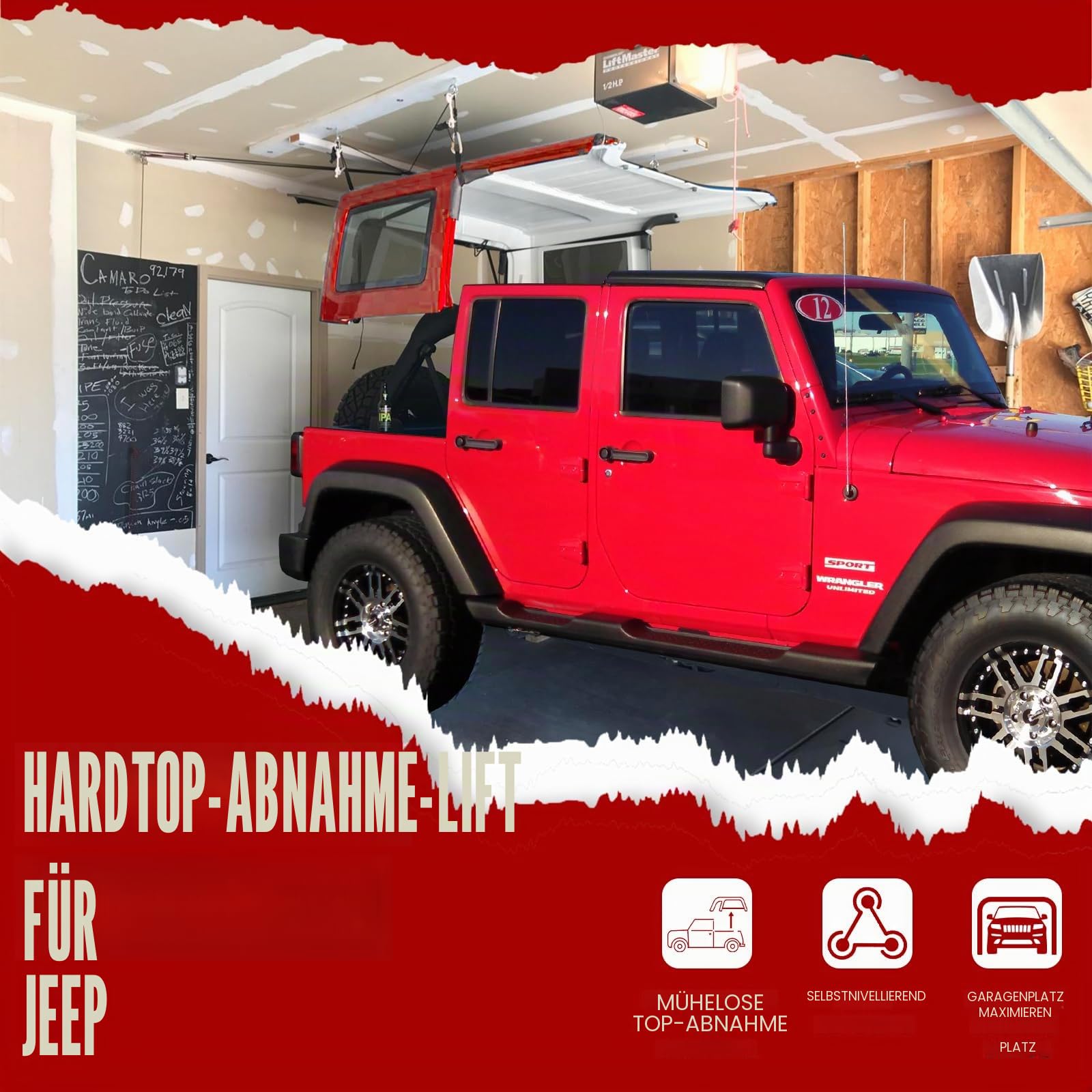 Hardtop-Abnehm-Lift für Jeep Wrangler JL/JK und Ford, Garagen-Hebesystem mit Absturzsicherung, für 3 m Decken