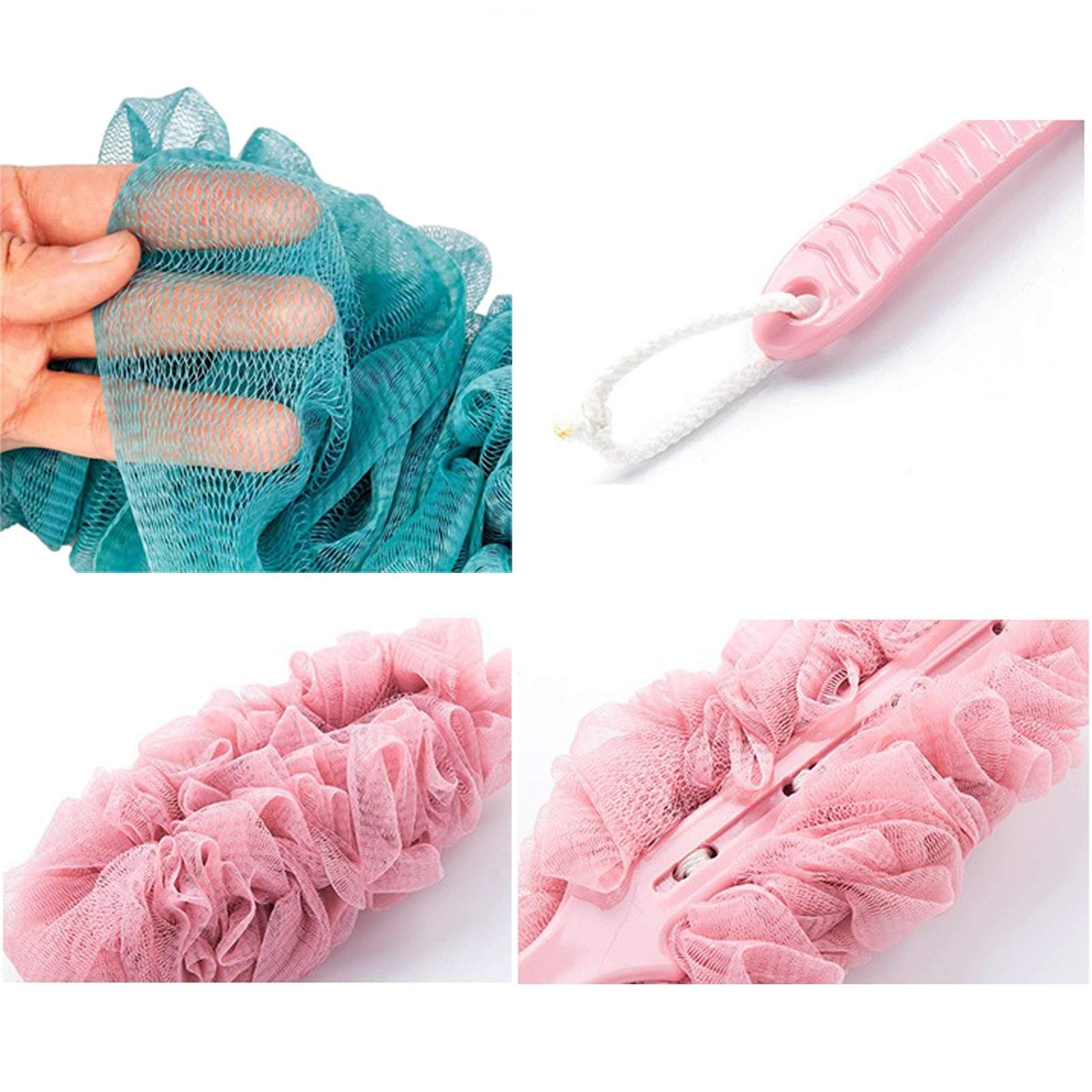 Szczotka do kąpieli - Back Scrubber do prysznica Duża nylonowa siatka z długim uchwytem Gąbka do kąpieli Narzędzie do czyszczenia pleców dla kobiet i mężczyzn Akcesoria prysznicowe (kolor: biały) (r