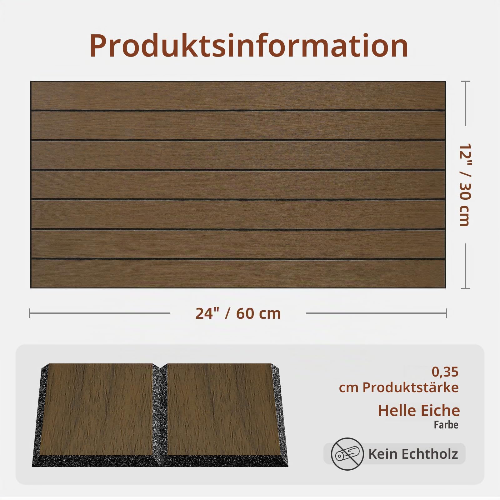 WADILE Holzlatten Wandpaneele 30x60 cm PVC Selbstklebend 20 Stück