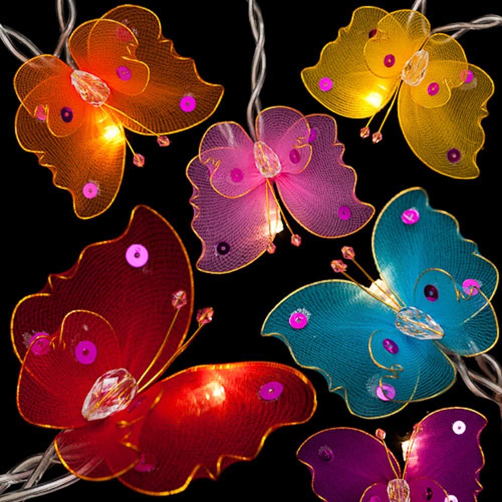 Blaze On Magical Butterfly Fairy Lights (Rainbow Colours), 20 Warm White LED Lights, Handmade Sheer Fabric & Sequins - Image 3