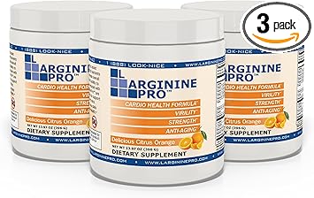 L-ARGININE PRO | L-arginine Supplement Powder | 5, 500mg of L-arginine Plus 1, 100mg L-Citrulline (Orange, 3 Jars)