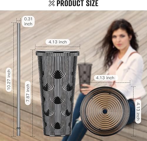 Miniatura 3 de Bling Vaso de 24 onzas con tapa y pajita, vaso doble Venti con ondas de agua con tachuelas, 100% libre de BPA, a prueba de fugas, boca ancha,