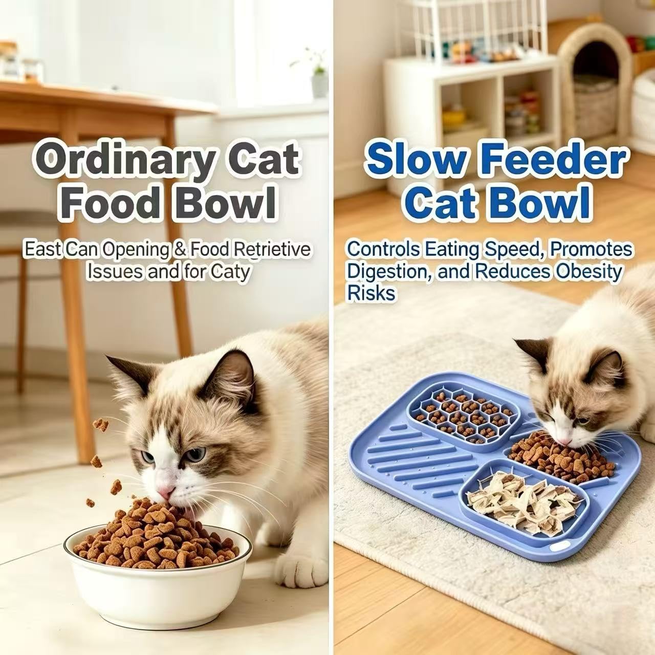 AZY Set di 3 mangiatoie lente per gatti, mangiatoia per coda di gatto in silicone, tappetino per leccare e cucchiaio per cibo per gatti, strumenti per l'alimentazione umida, ciotola per