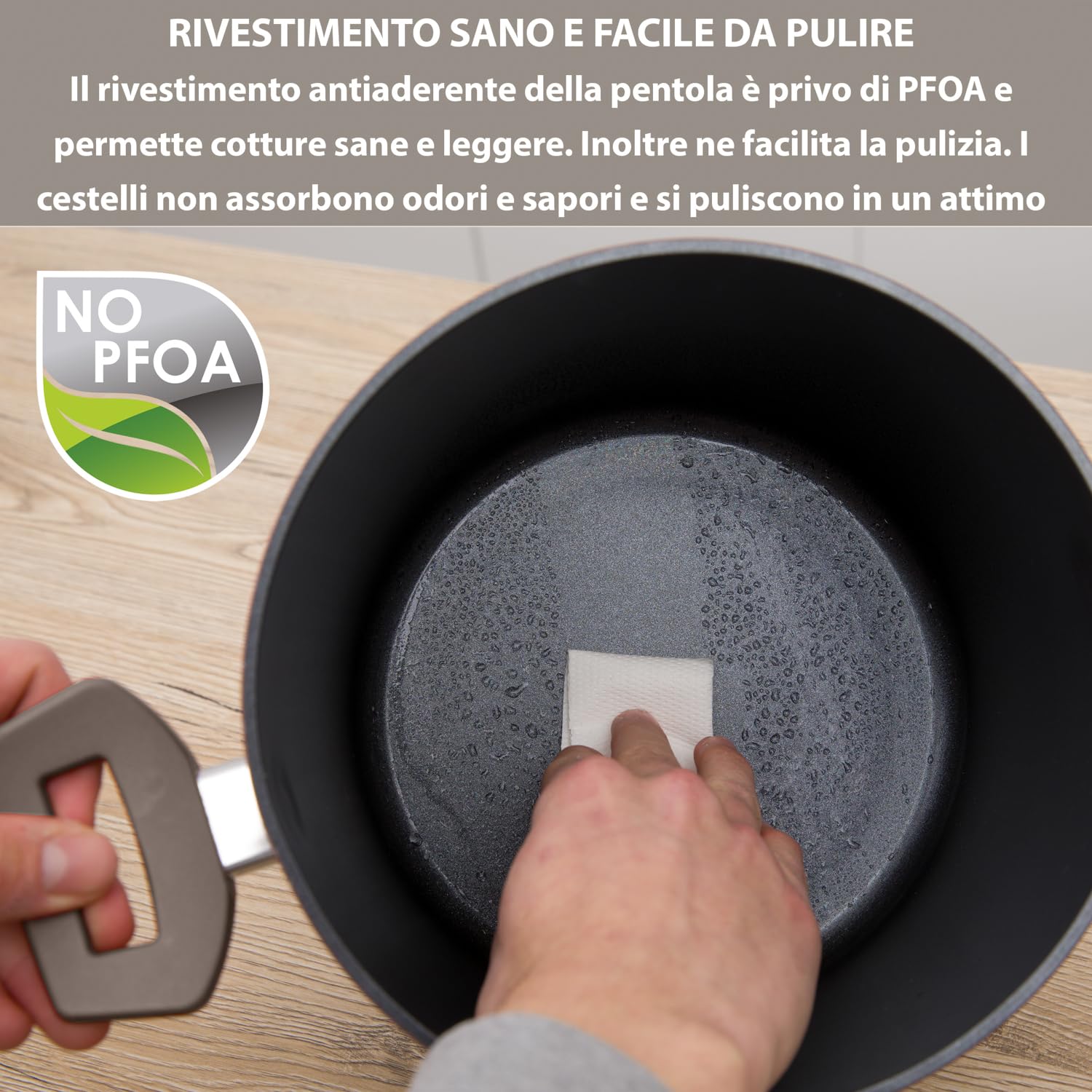 Pentola pasta 22 cm tortora con 2 cestelli e coperchio