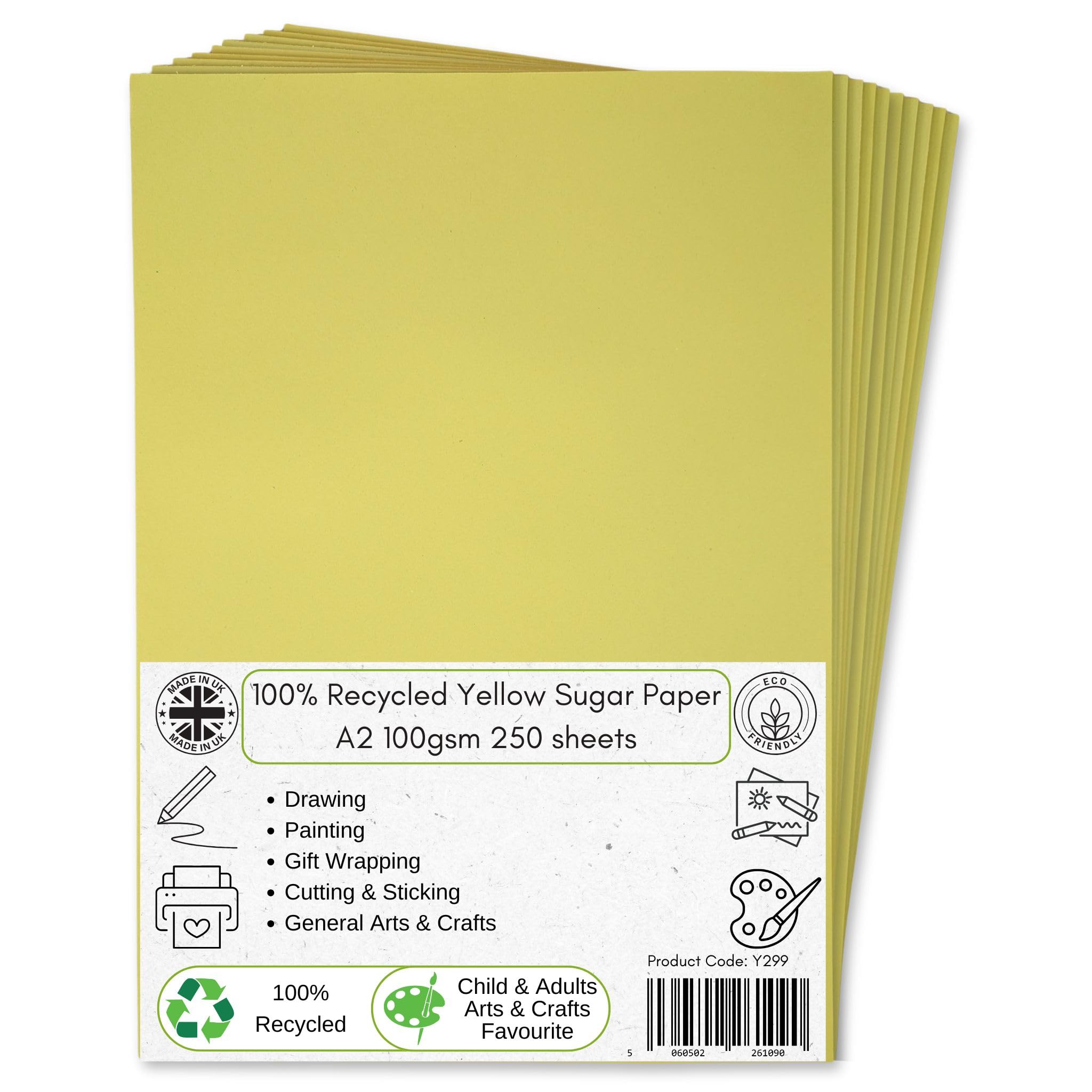 Be Creative Yellow A2 Recycled Sugar Paper 100 Gsm 250 Sheets By Bcreative ®