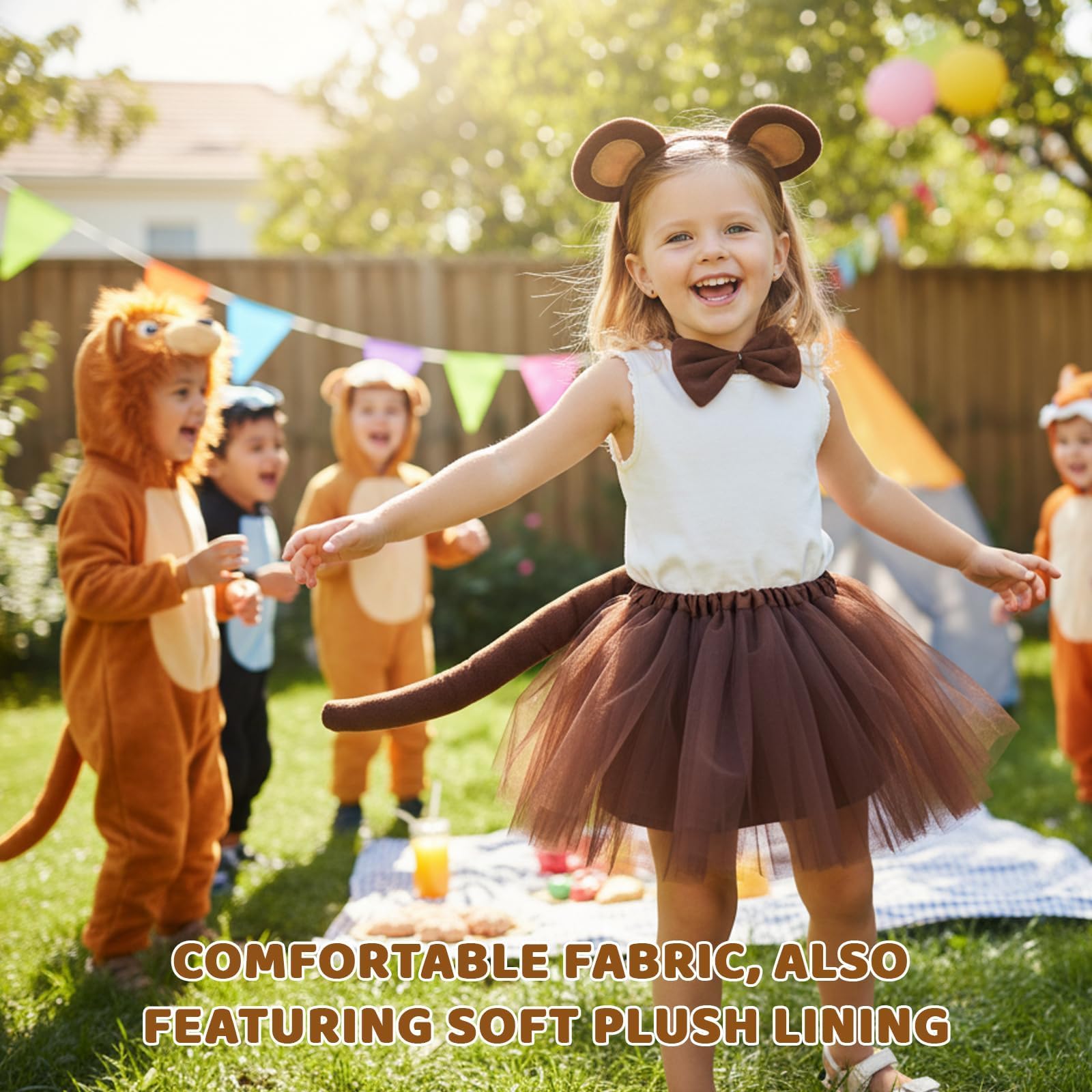 JISRKP Monkey Costume for Kids, Brown Tutu Kids, Children's Monkey Costume with Headband, Tail, Bow Tie and Skirt for 100-140cm Height - Image 4
