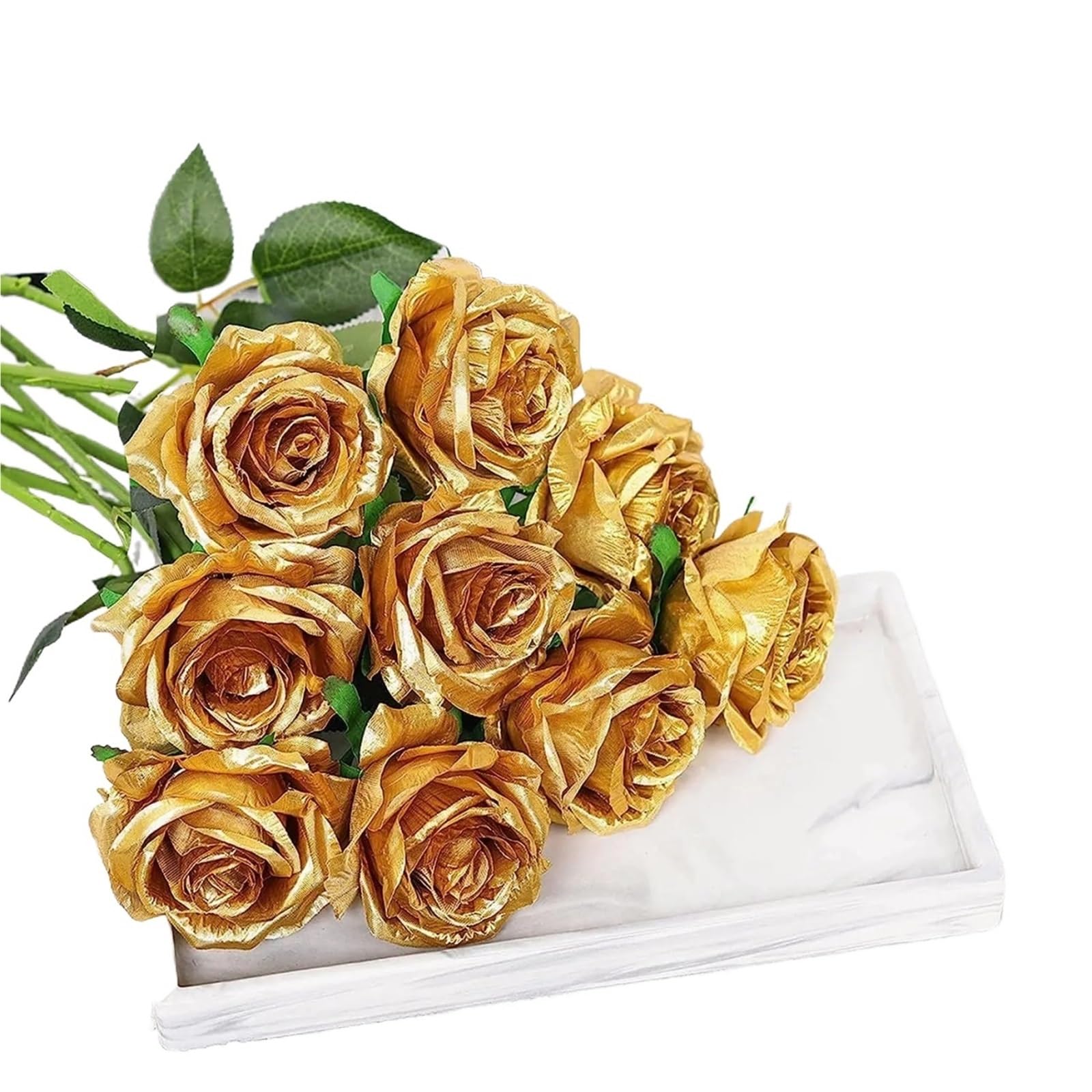 UBOHUZ 35PCS Artificial Golden Long Stem Rose For Home, Kitchen, Bedroom Decoration, Wedding for Wedding Bridal Bouquet