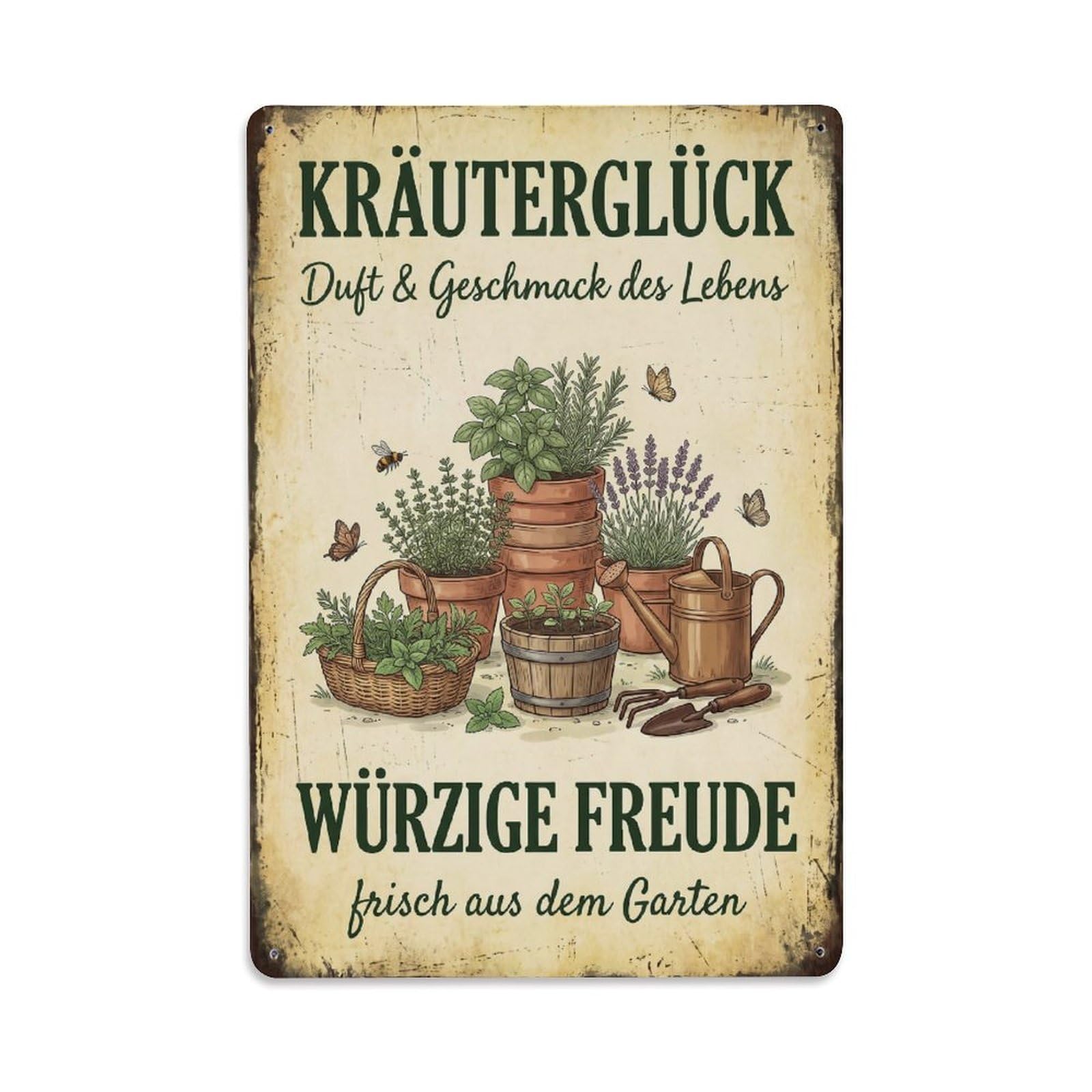 Vintage Funny Garden Herb Happiness Rustic Gate Metal Tin Sign Plaque Wall Decor for Cafe, Club Bar, Office, Garden Metal Poster 8x12Inch