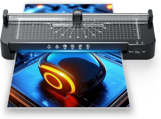 13in Laminator Machine with Paper Trimmer + 50pcs Sheets + Corner Rounder, Dual Hot/Cold Mode | Anti-Jam Technology | 90s Fast Preheat for A3/A4/A5/A6 Home Office School Use