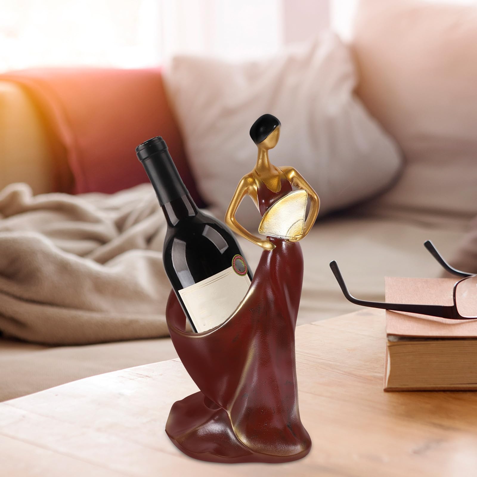 ULTECHNOVO Botellero Expositor de Botellas de Vino, Estatua de Dama de Belleza Porta Vino, Resina Roja, Soporte Decorativo para Flores y Objetos, Sobremesa, para Housewarming
