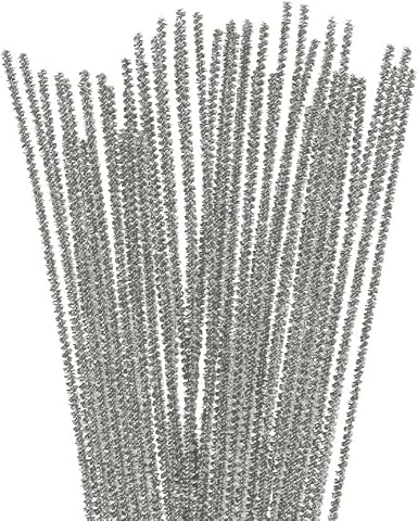 Spazzola ciniglia metallica argento 6 mm. x 30 cm. 25 pz.