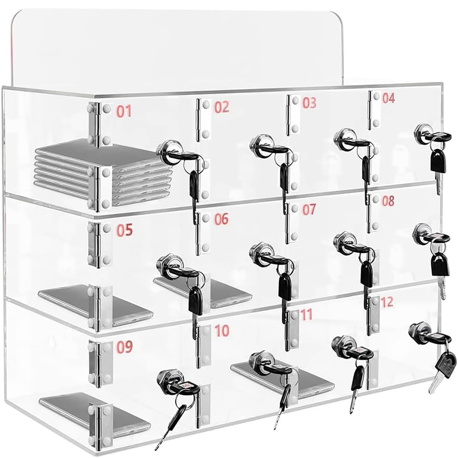 Armario de pared transparente seguro con 15 rejillas y ranura numerada Loc 6 30 opciones para dispositivo seguro en oficinas, escuelas, eventos