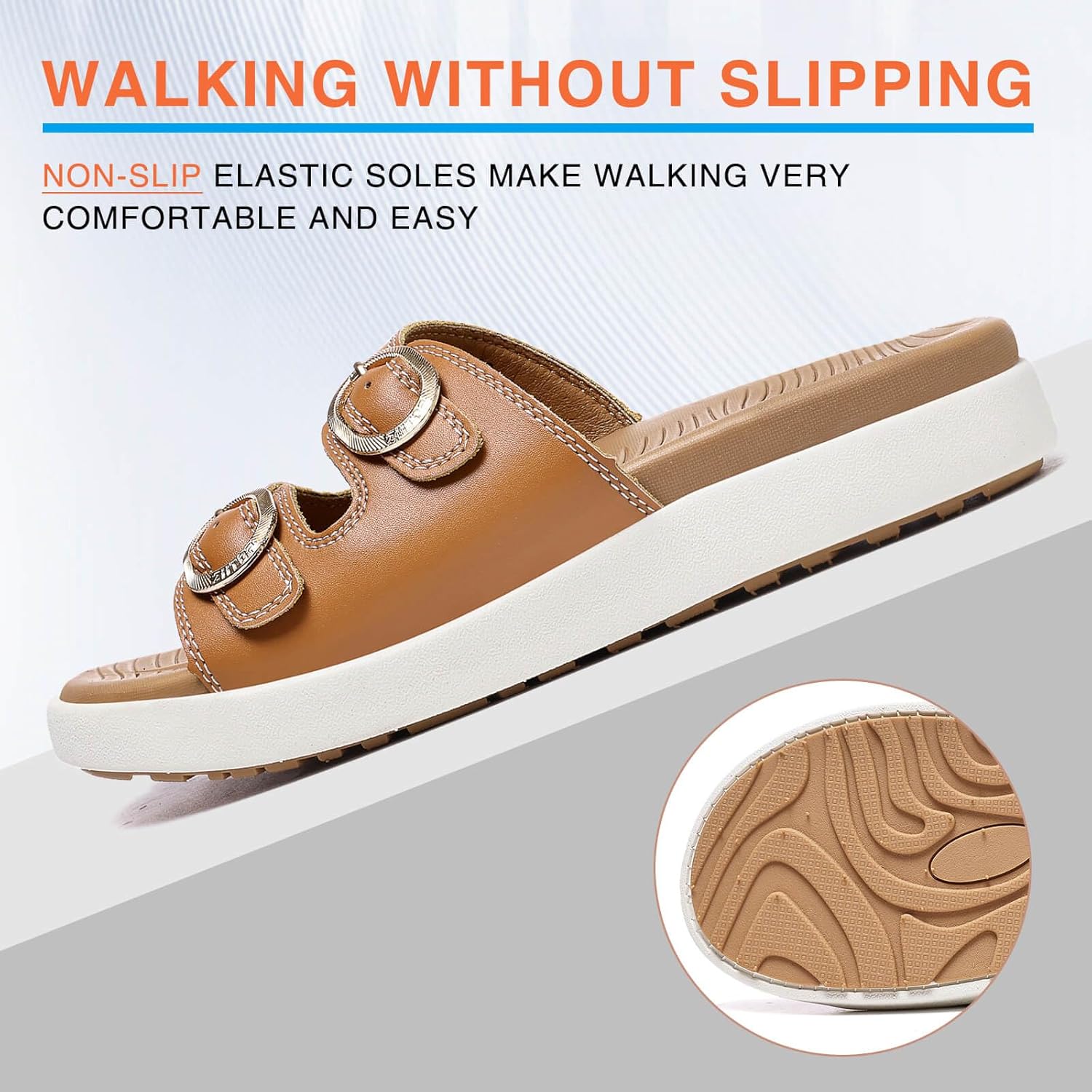 Womens Fashion Orthotic Slides Plantar Fasciitis Arch Support Orthotic Slides Ladies Adjustable Strap Slip On Flat Sandals With Comfortable Thick Cushion Slippers Sandals - Image 6