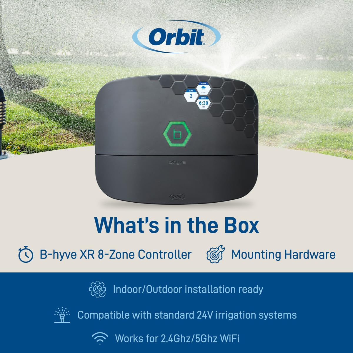 Orbit 57985 B-hyve XR Controlador de aspersor inteligente para interiores y exteriores de 8 zonas