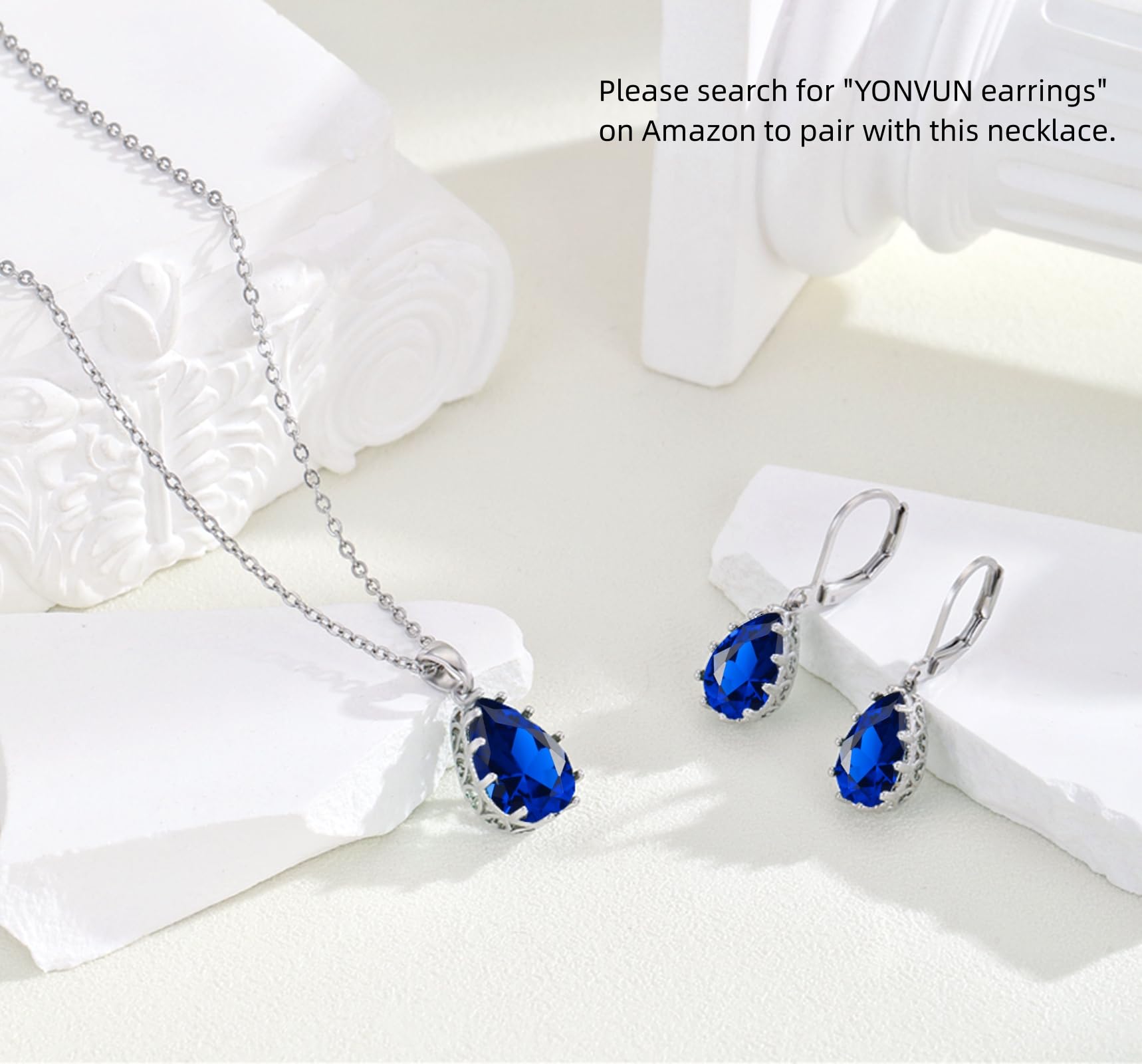 Zircone Collana Pendente | Lacrima ovale pera pietra preziosa ciondolo Collana di Cristallo Rubino Zaffiro Smeraldo Argento Gioielli Set Regalo per Moglie Mamma Figlia Fidanzata