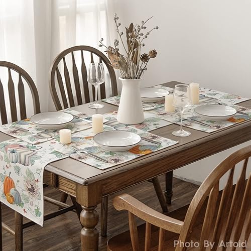 Miniatura 6 de Artoid Mode Juego de 6 manteles individuales florales de otoño de 12 x 18 pulgadas, manteles individuales de otoño y Acción de Gracias para