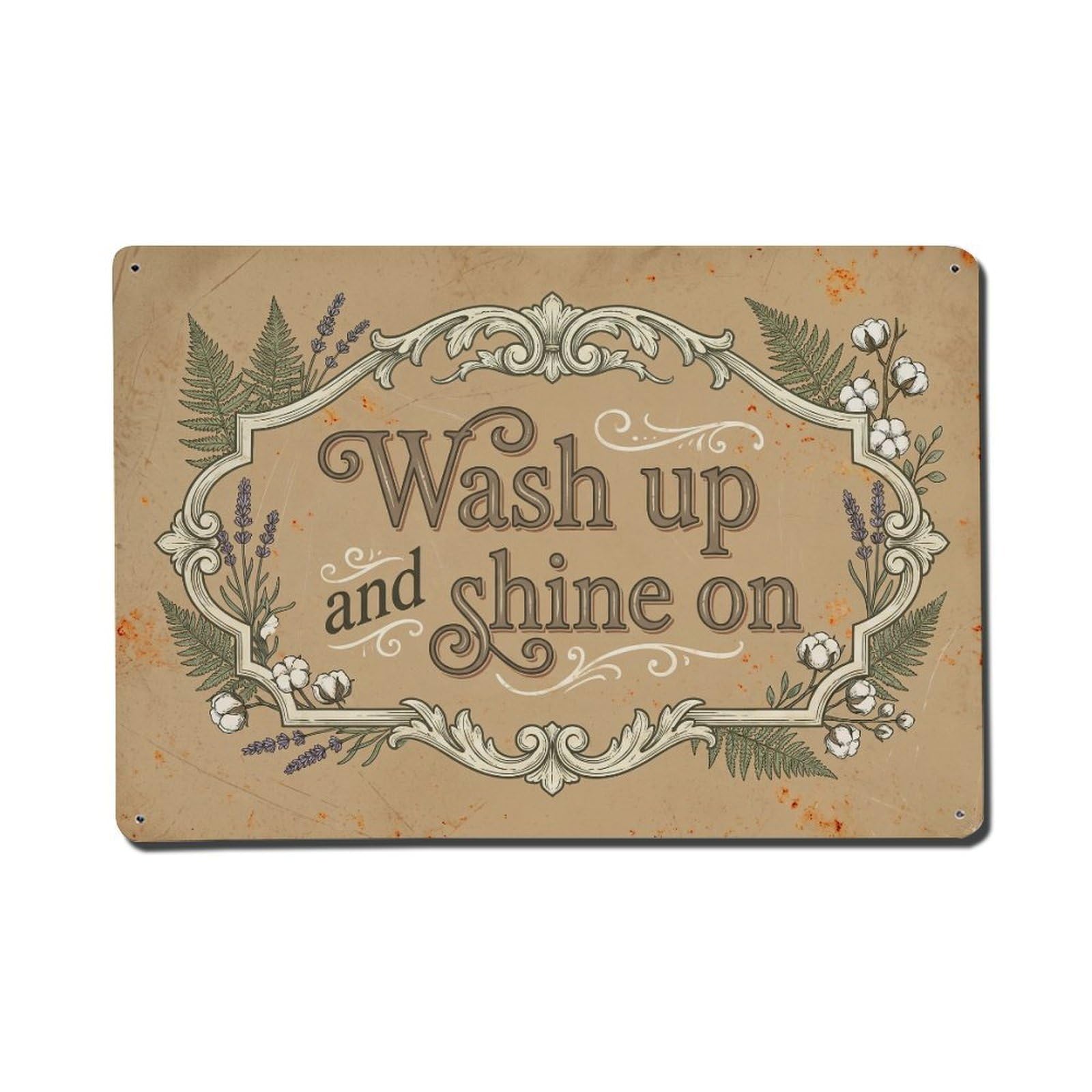 Olhnbad Style Wash Up And Shine On Hand Washing Quote Farmhouse Metal Tin Sign