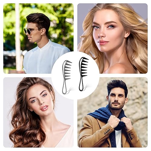 Miniatura 7 de Peine de dientes anchos, 2 piezas de peines de dientes grandes, peines de dientes de tiburón, peine rizado, peine de plástico duradero, herramienta