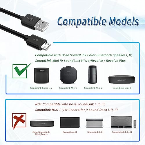 TPLTECH Cable de carga micro USB de 5 pies para Bose SoundLink Color Bluetooth altavoz I, II, III, SoundLink Mini II 2 (2015) / Revolve Plus,