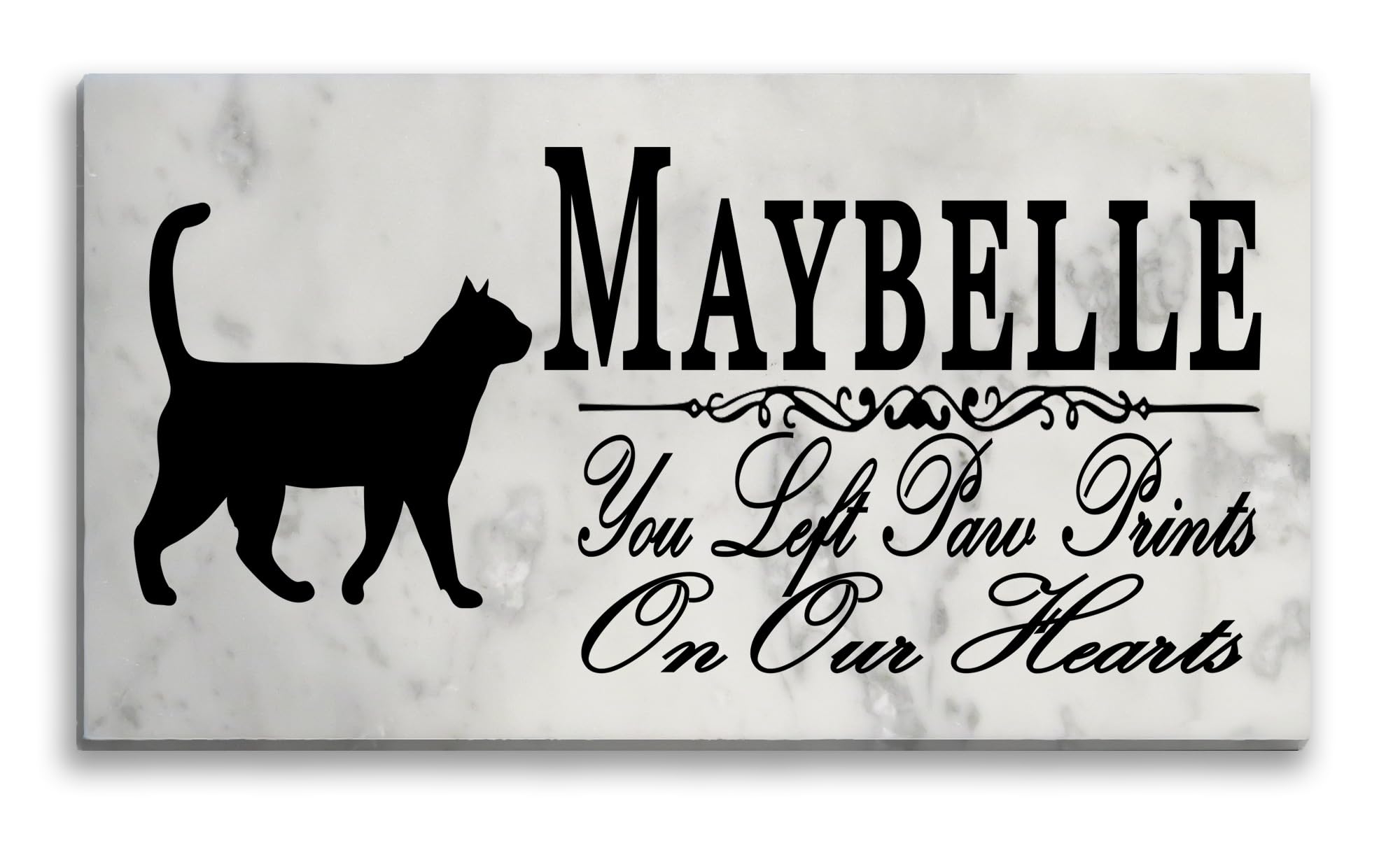 Broad Bay Cat Memorial Stone Personalized Custom Marker Outdoor Garden Sign Grave Headstone Beloved Friend Design (You Left Paw Prints On Our Hearts)