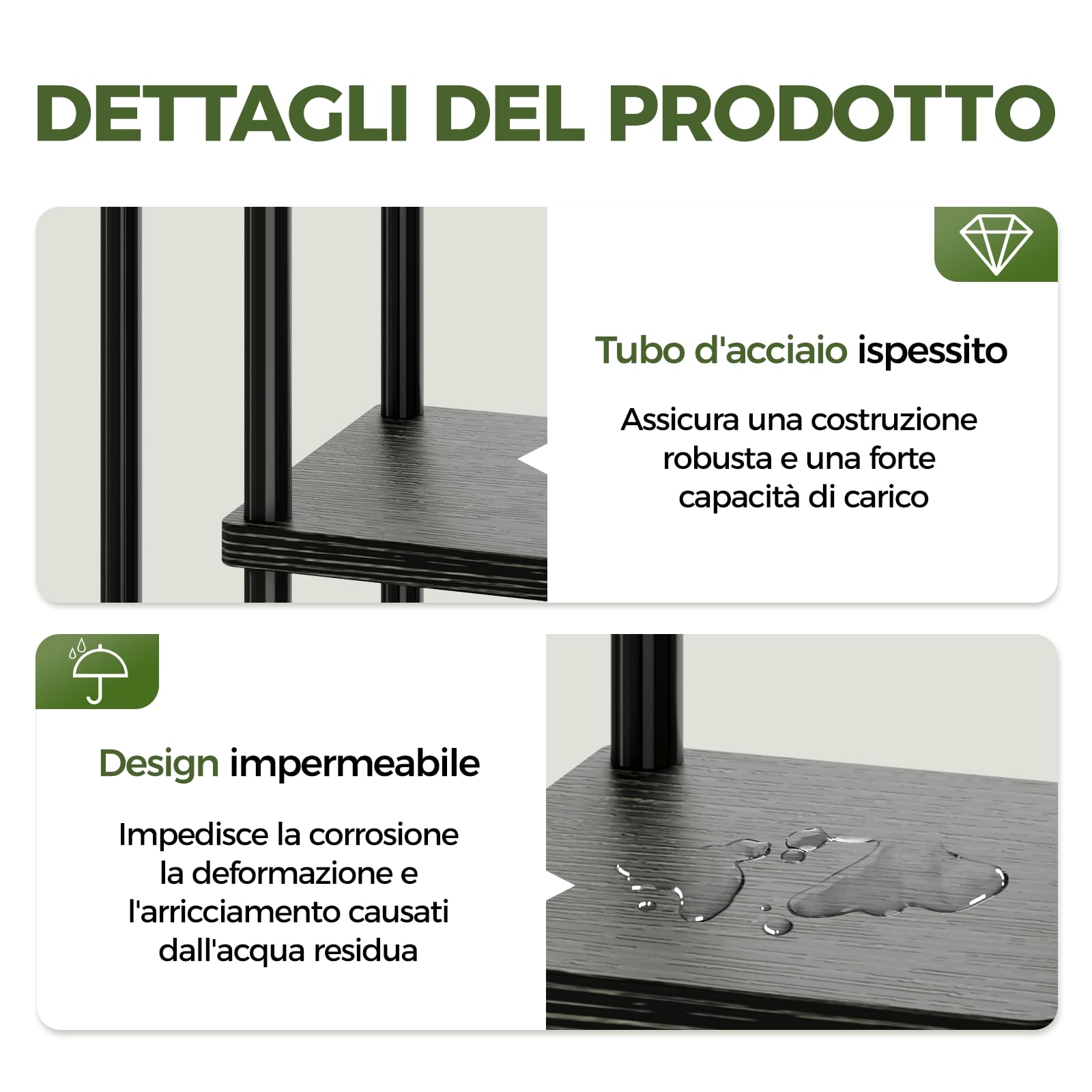 Bamworld Porta Piante da Interno ed Esterno per Balcone – Fioriera Verticale in Metallo e Legno con 7 Ripiani – Disponibile in Nero – Portavasi Decorativo – Scaffale Piante – Arredo Giardino