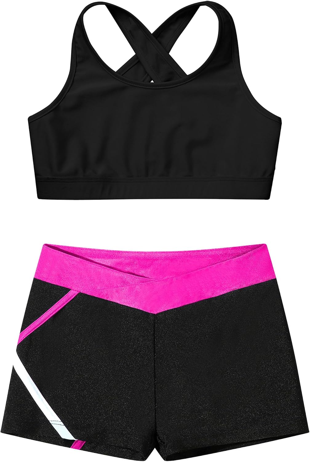 TTAO Kids Girls Gymnastics Yoga Athletic Tracksuit Sports Bra with Dance Booty Shorts Activewear Set