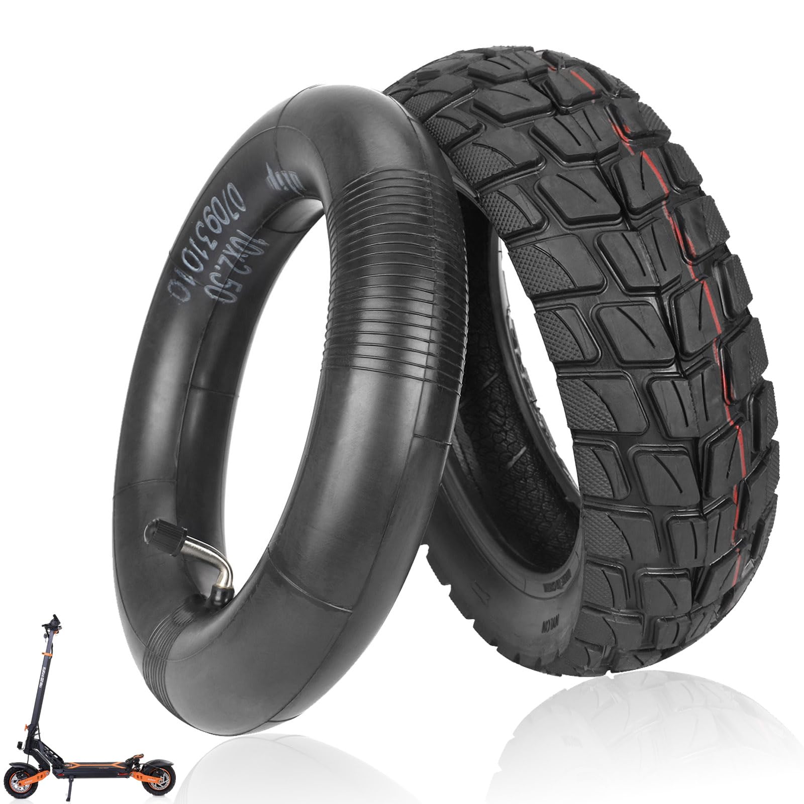 Pneu extérieur et intérieur 255 x 80 pour scooter électrique Kukirin G2 Max, G2 Master, G3 Pro - Pneu standard 255 x 80 + chambre à air 10 x 2,5 avec valve incurvée à 90°