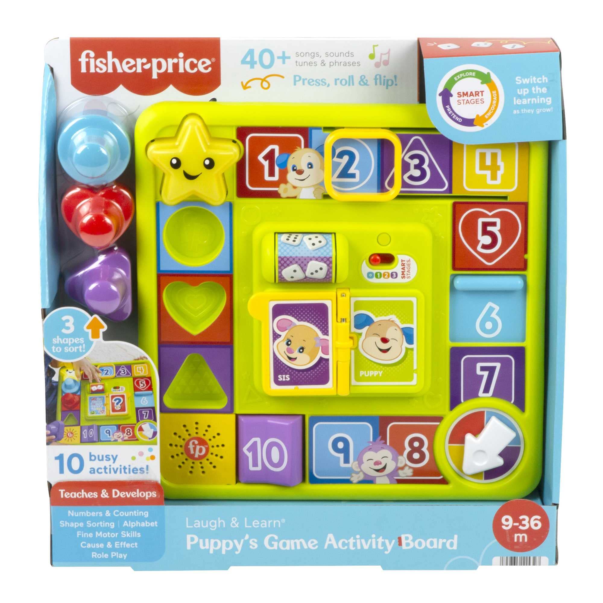 Fisher-Price Ríe y Aprende Perrito Tablero de actividades de juguete Perrito con piezas, actividades y sonidos, bebés +9 meses, Versión: Alemán, HRB74