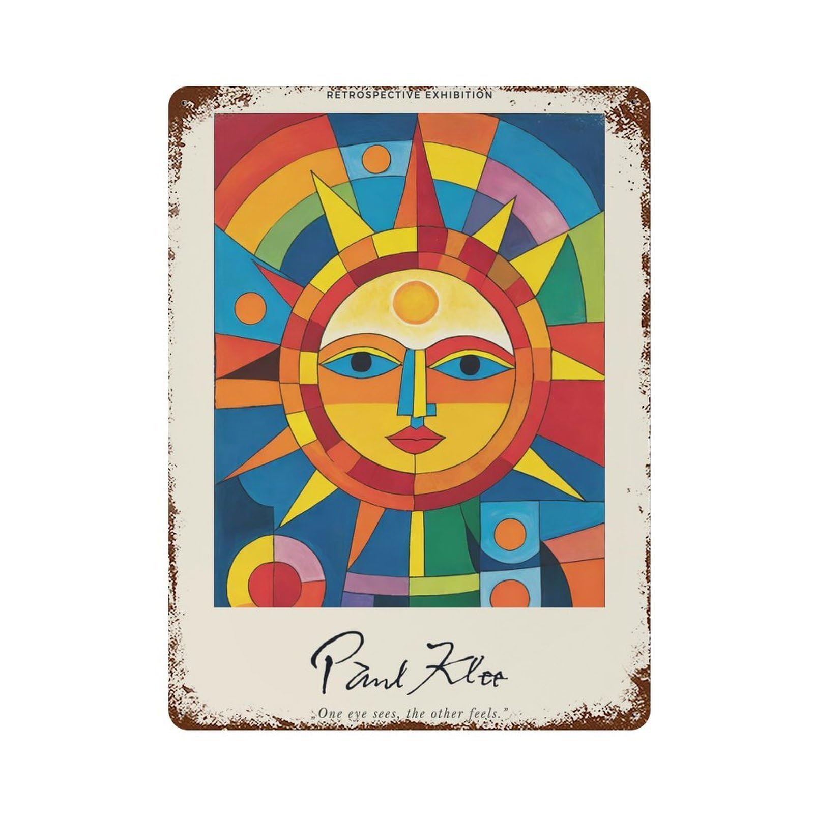 Paul Klee Colorful Sun Retro Metal Sign 15.7"x11.8", Decorative Metal Wall Art for Garage, Bar And Workshop Decor