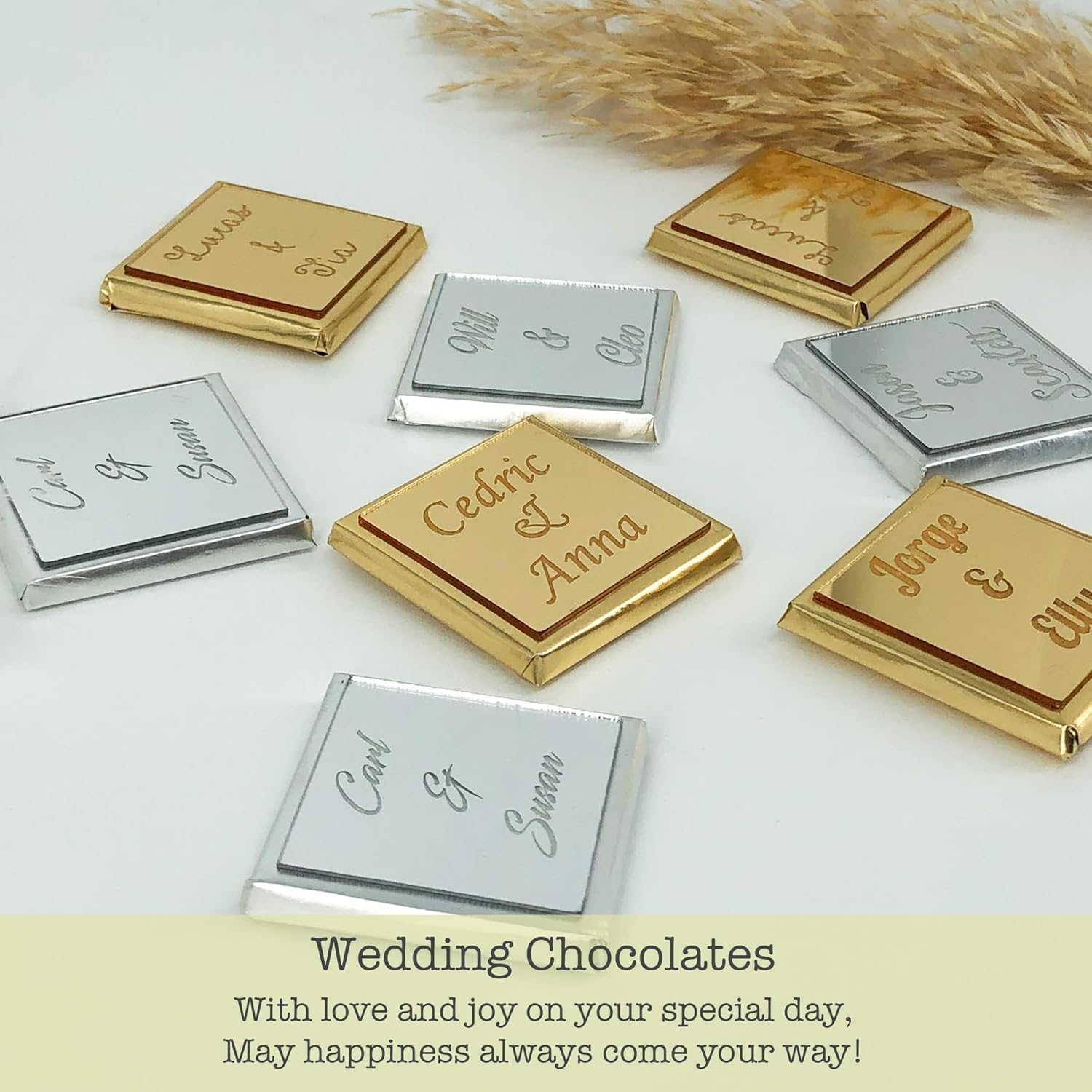 Satz von 50 personalisierte Pralinen für Hochzeit Gefälligkeiten, Verlobung Pralinen, Bulk-Geschenke für die Gäste als Partygeschenke