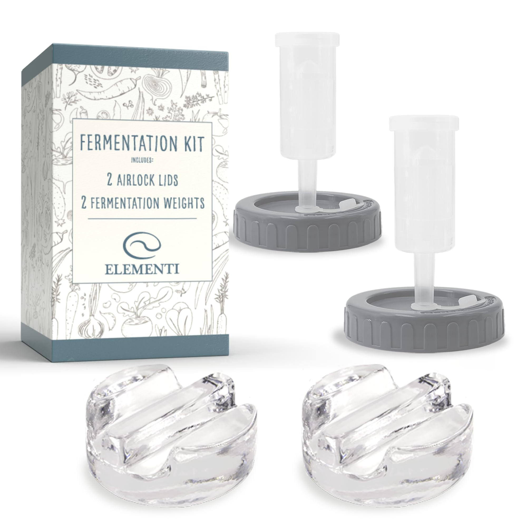 Elementi Fermentation Weights Kit - Set of 2 Glass Fermenting Weights and Mason Jar Fermentation Lids for Wide Mouth Mason Jars - Sauerkraut and Pickling Kit