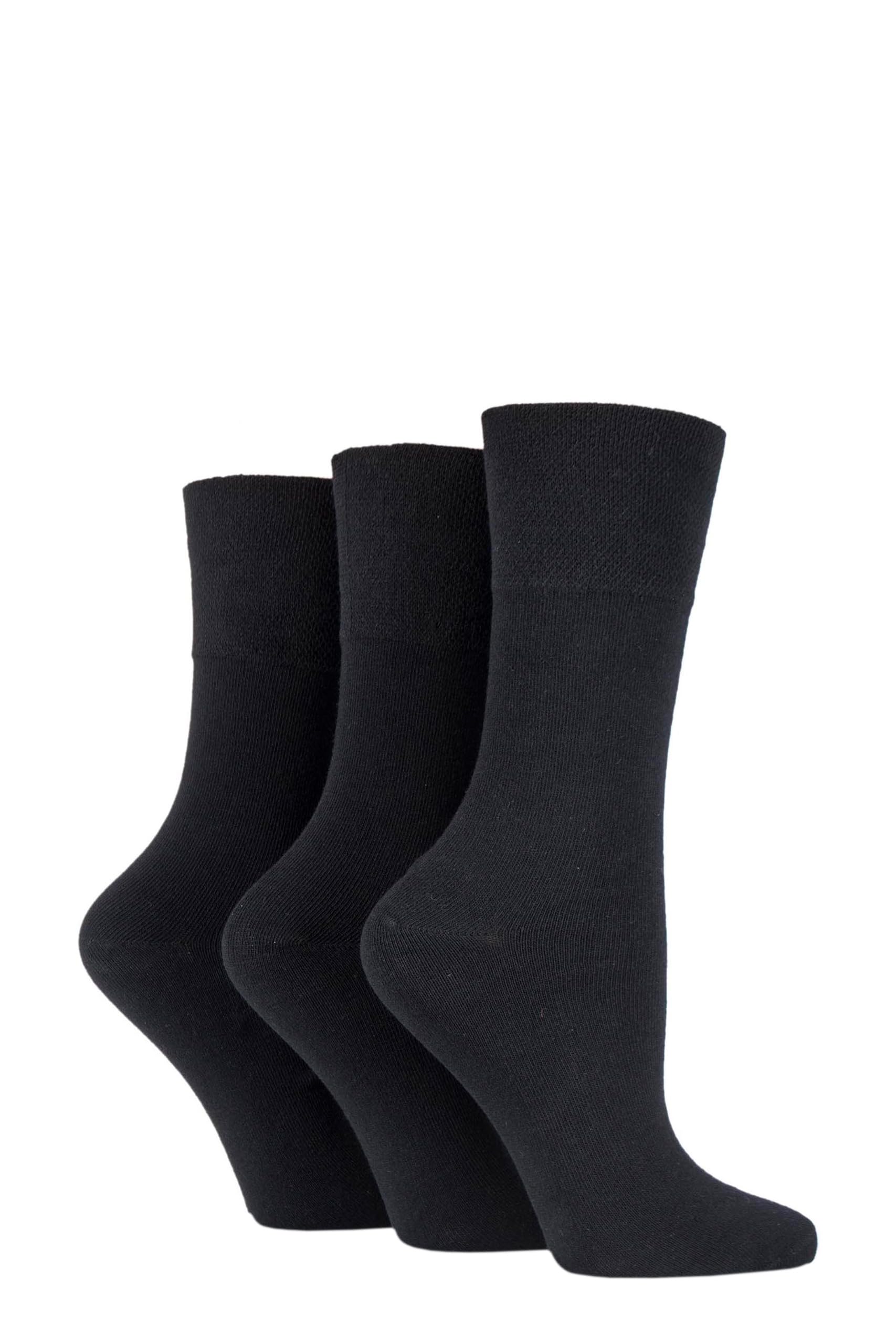 Iomi Women's Black Footnurse ’S 3 Pair Gentle Grip Bamboo Diabetic Socks – Soft Non-Binding Comfort Top, Breathable Lightweight Fit For Sensitive Feet, Circulation Or Swollen Legs 4-8
