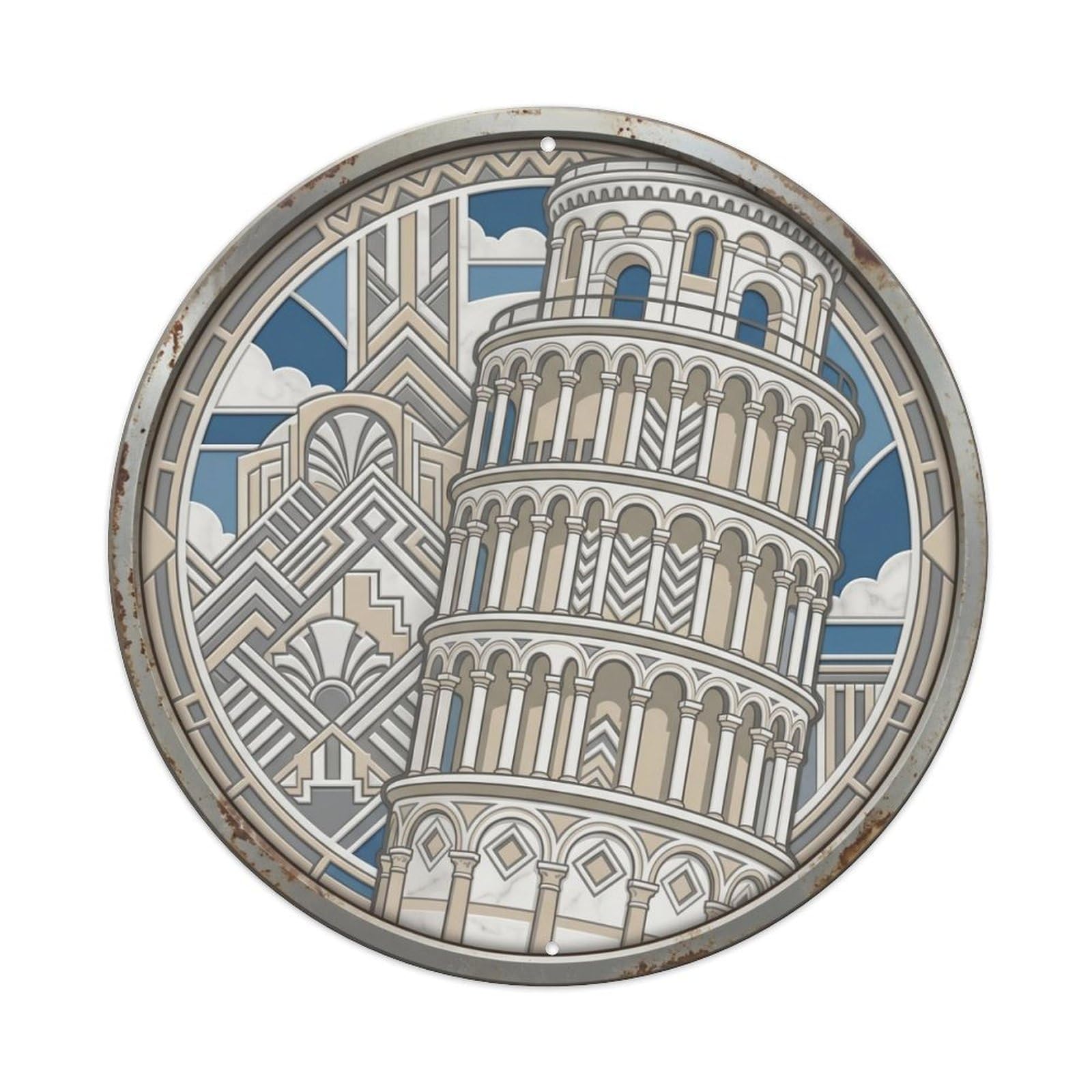 Pisa Macro Tower Travel（1） Metal Tin Sign Plaque Wall Decor for Cafe, Club Bar, Office, Home Garden Round Metal Poster 8x8Inch
