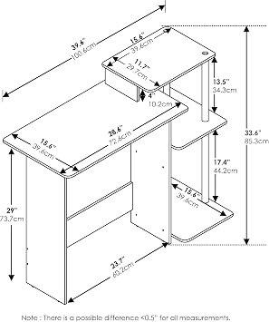 Furinno EFFICIENT Desk, 28.6 Wide Gaming Desk with 3 Open Side Shelves, Laptop Notebook Computer Desk, Office Desk for Home Office, Study Room, Dorm, Bedroom, Espresso