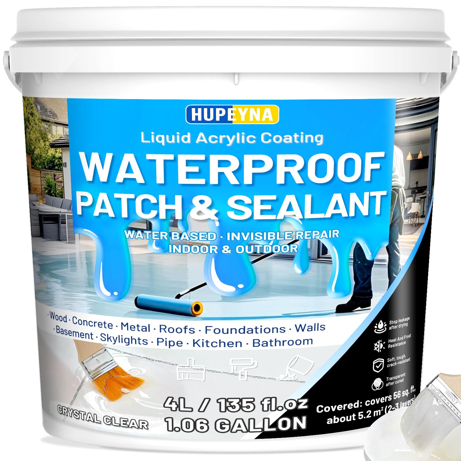 Impermeabilizante Transparente, Líquido Revestimiento Impermeable Reparador Waterproof Anti-Fugas, Sellador Invisible Impermeable para Interiores y Exteriores Pegamento Impermeable 4L